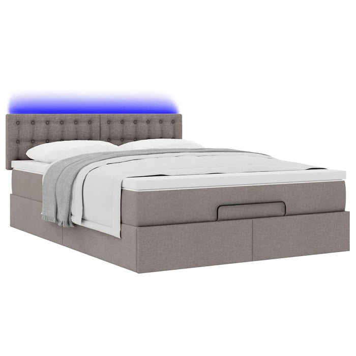 Pat otoman cu saltea și LED-uri Taupe 140x200 cm țesătură WALTI
