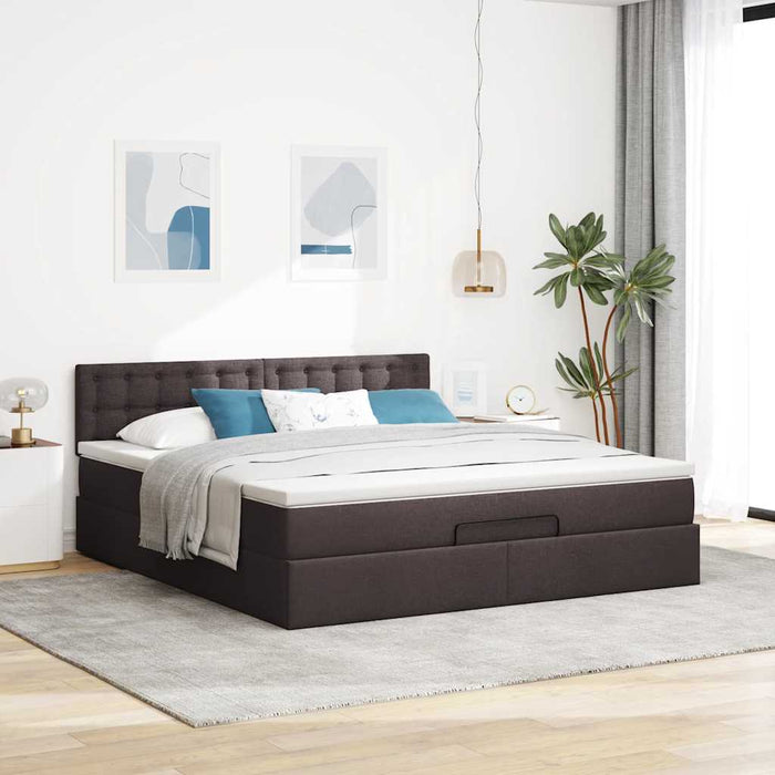 Cadru de pat otoman cu saltea țesătură maro închis 160x200cm WALTI