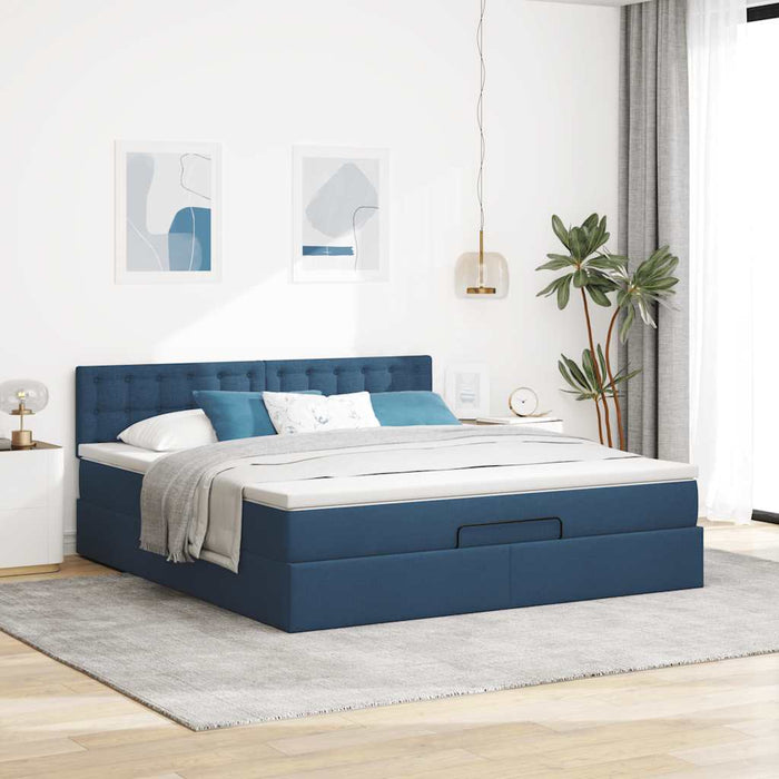 Pat otoman cu saltea și LED-uri, albastru, 180x200cm, textil - WALTI WALTI