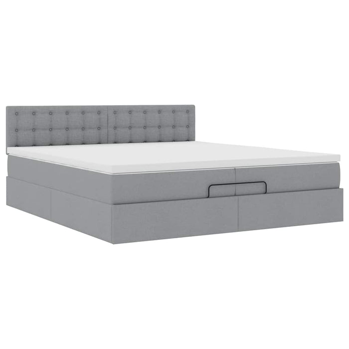 Cadru de pat otoman cu saltele țesătură gri deschis 200x200cm - WALTI WALTI