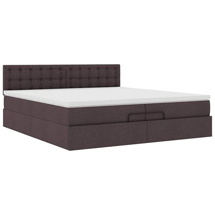 Cadru de pat otoman cu saltele țesătură maro închis 200x200cm WALTI