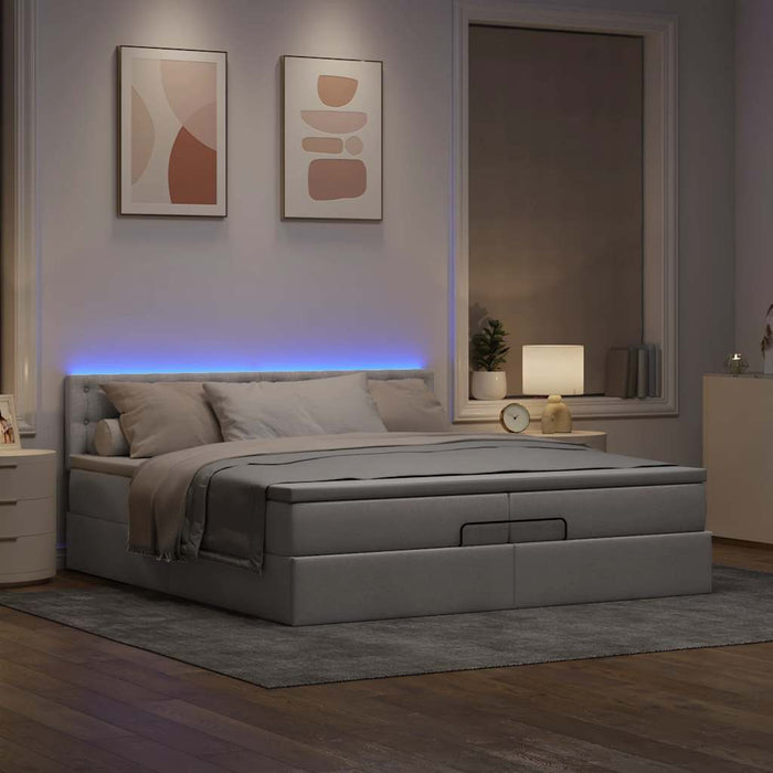 Cadru de pat otoman cu saltele Taupe 200x200cm țesătură WALTI