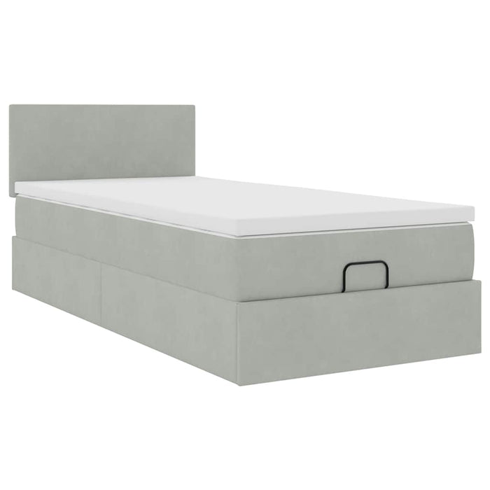 Cadru de pat otoman cu saltea Gri deschis 90x190cm catifea - WALTI WALTI