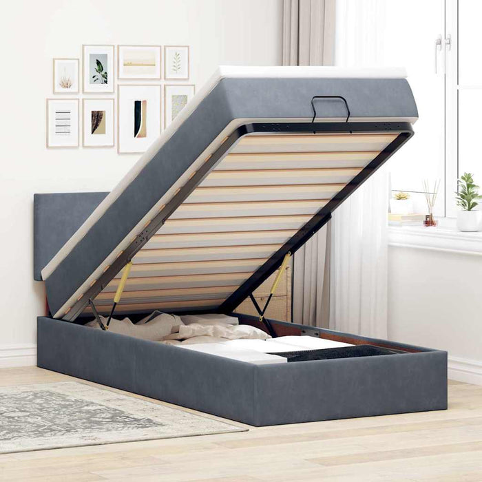 Cadru de pat otoman cu saltea catifea gri închis 90x190cm - WALTI WALTI
