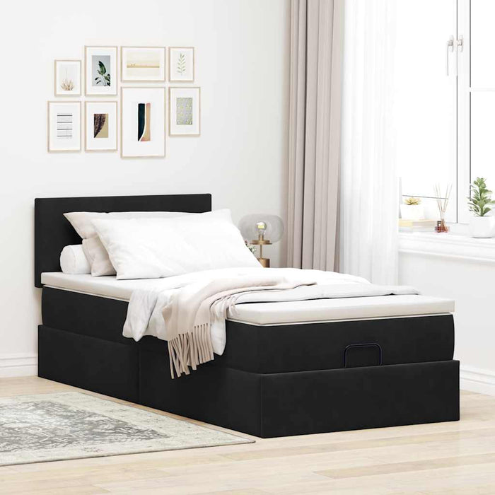 Cadru de pat otoman cu saltea, catifea neagră 90x190cm - WALTI WALTI