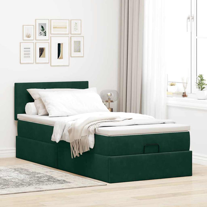 Cadru de pat otoman cu saltea verde închis 90x190cm catifea - WALTI WALTI