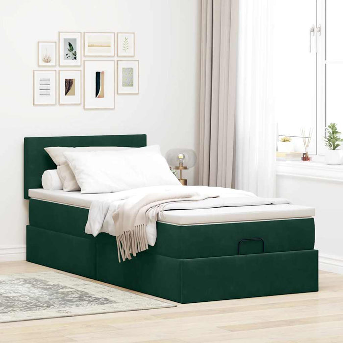 Pat otoman cu saltea și LED-uri, verde închis, 90x200cm catifea - WALTI WALTI