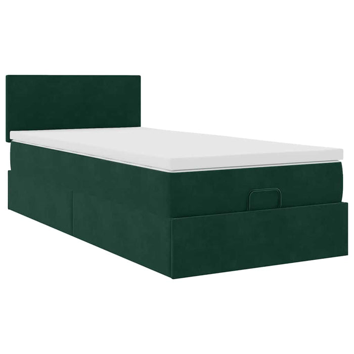 Pat otoman cu saltea și LED-uri, verde închis, 90x200cm catifea - WALTI WALTI