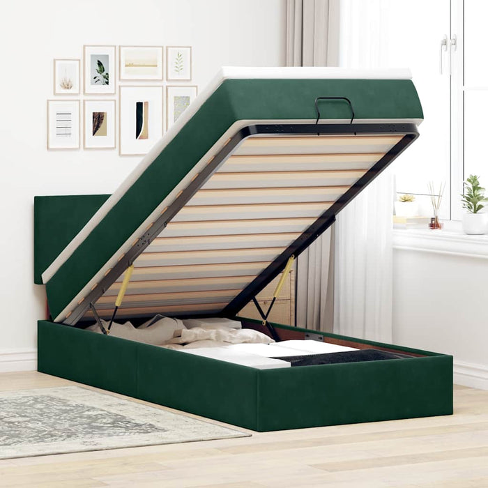 Pat otoman cu saltea și LED-uri, verde închis, 90x200cm catifea - WALTI WALTI