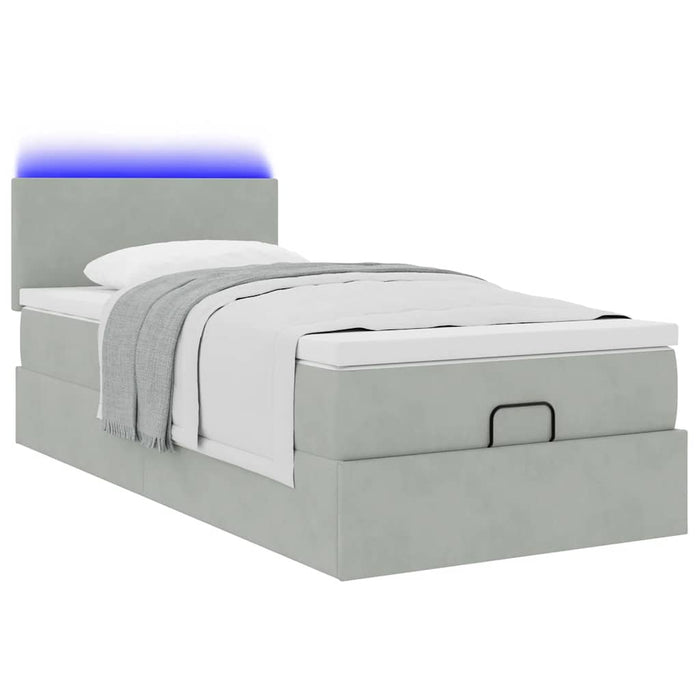 Cadru de pat otoman cu saltea Gri deschis 100x200cm catifea - WALTI WALTI