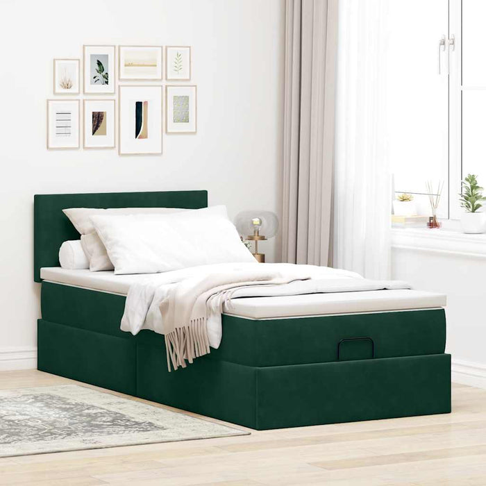 Cadru de pat otoman cu saltea verde închis 100x200cm catifea - WALTI WALTI