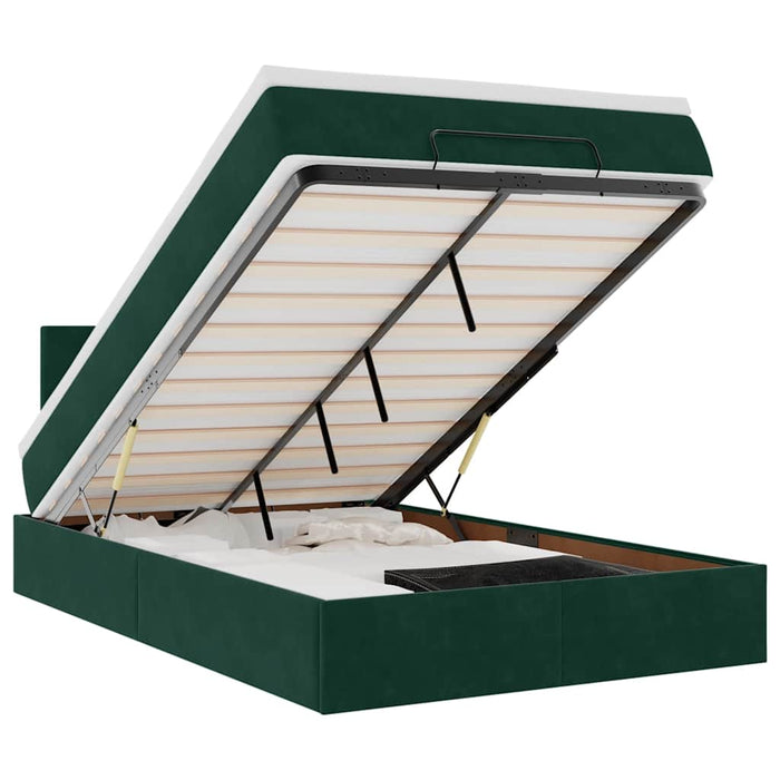 Pat otoman cu saltea și LED-uri, verde închis 120x190cm catifea - WALTI WALTI