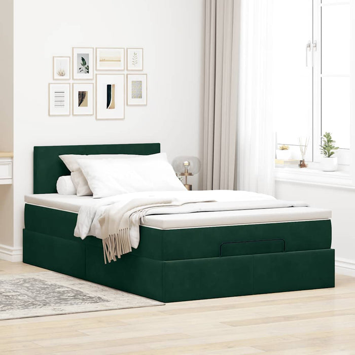 Pat otoman cu saltea și LED-uri, verde închis 120x190cm catifea - WALTI WALTI