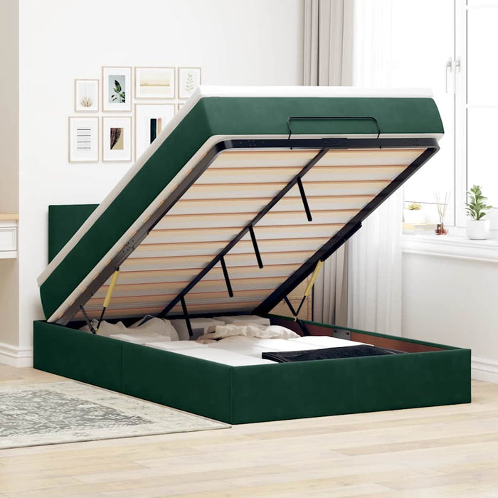 Pat otoman cu saltea și LED-uri, verde închis 120x190cm catifea - WALTI WALTI