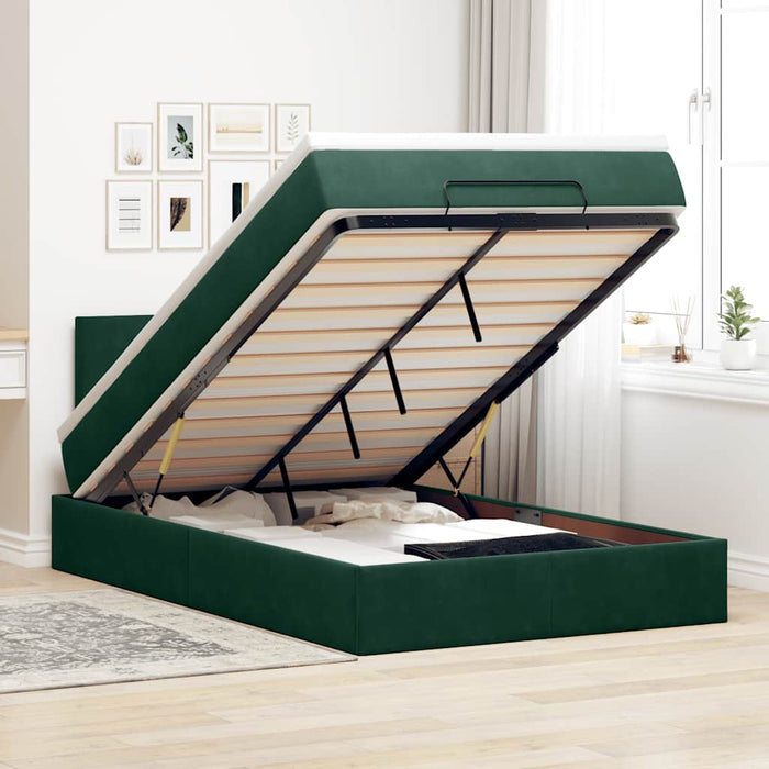 Cadru de pat otoman cu saltea verde închis 120x200cm catifea - WALTI WALTI