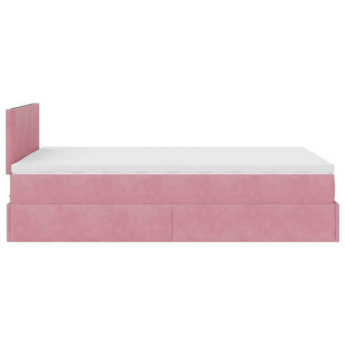 Cadru de pat otoman cu saltea, catifea roz 120x200cm - WALTI WALTI