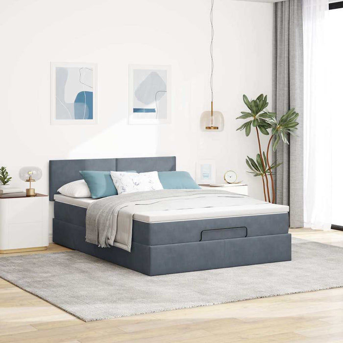 Cadru de pat otoman cu saltea Gri închis 140x190cm catifea - WALTI WALTI