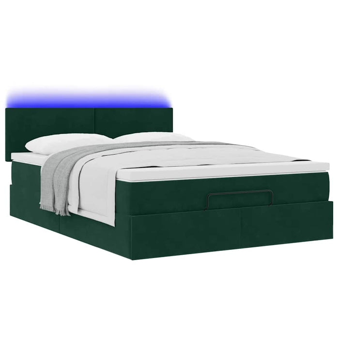 Cadru de pat otoman cu saltea verde închis 140x190cm catifea - WALTI WALTI