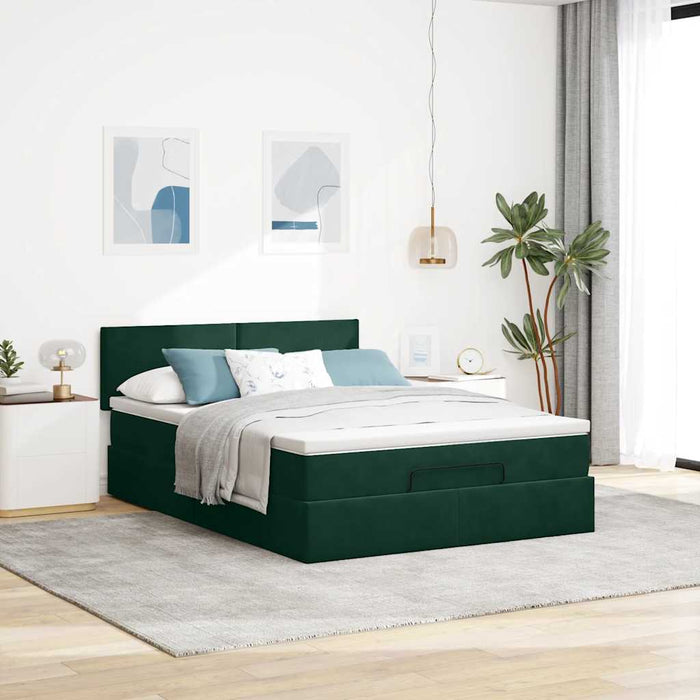 Cadru de pat otoman cu saltea verde închis 140x190cm catifea - WALTI WALTI
