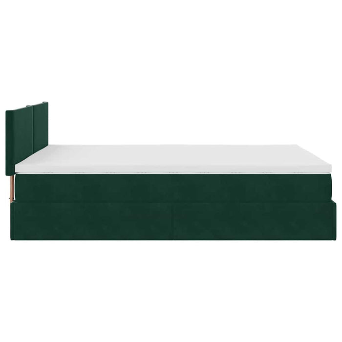 Cadru de pat otoman cu saltea verde închis 140x190cm catifea - WALTI WALTI