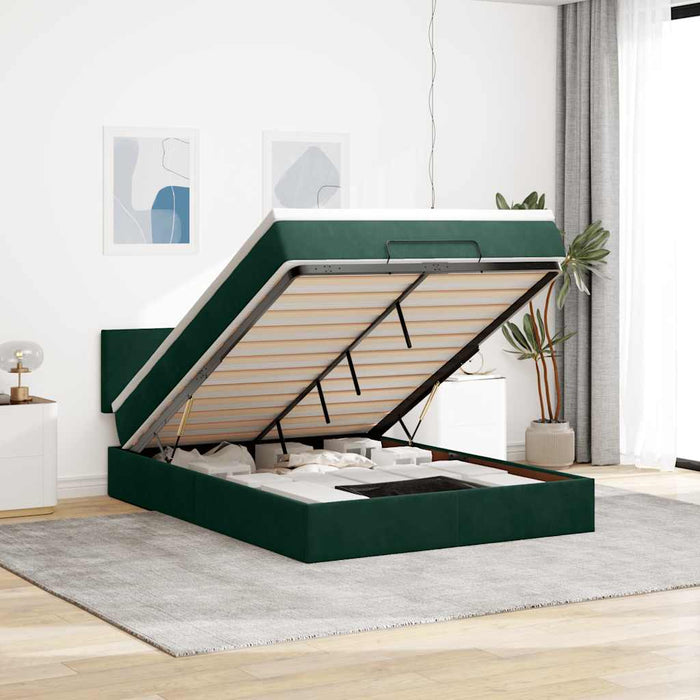 Cadru de pat otoman cu saltea verde închis 140x190cm catifea - WALTI WALTI