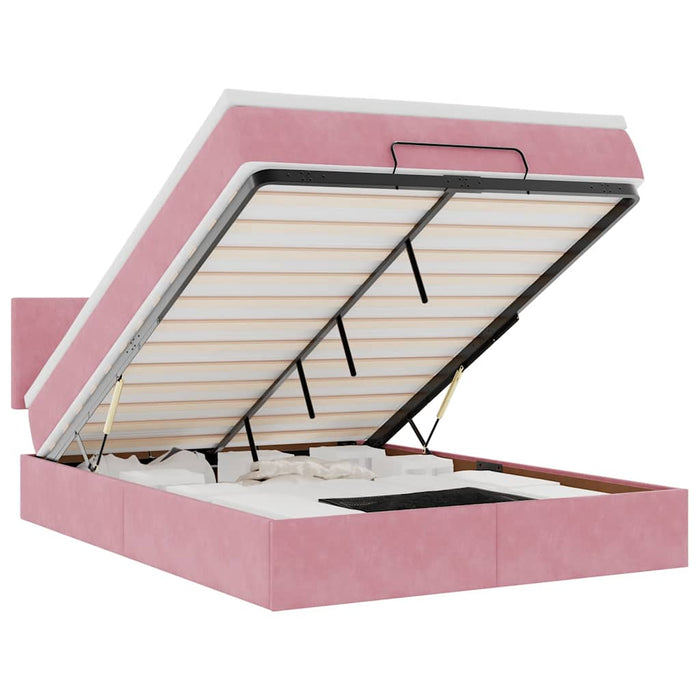 Cadru de pat otoman cu saltea roz 140x190cm catifea - WALTI WALTI