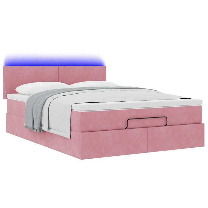 Cadru de pat otoman cu saltea roz 140x190cm catifea - WALTI WALTI