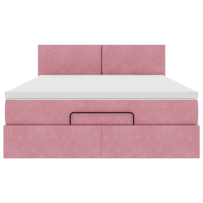 Cadru de pat otoman cu saltea roz 140x190cm catifea - WALTI WALTI