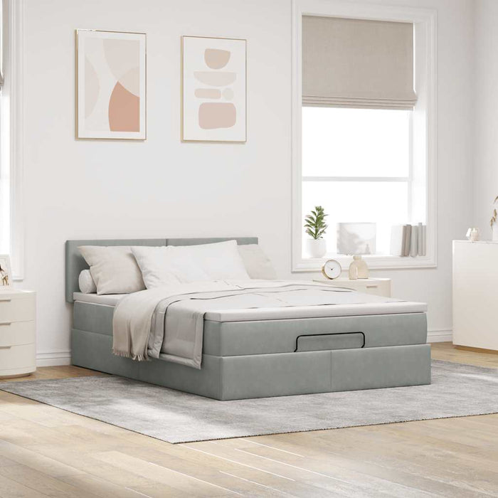 Cadru de pat otoman cu saltea Gri deschis 140x200cm catifea - WALTI WALTI