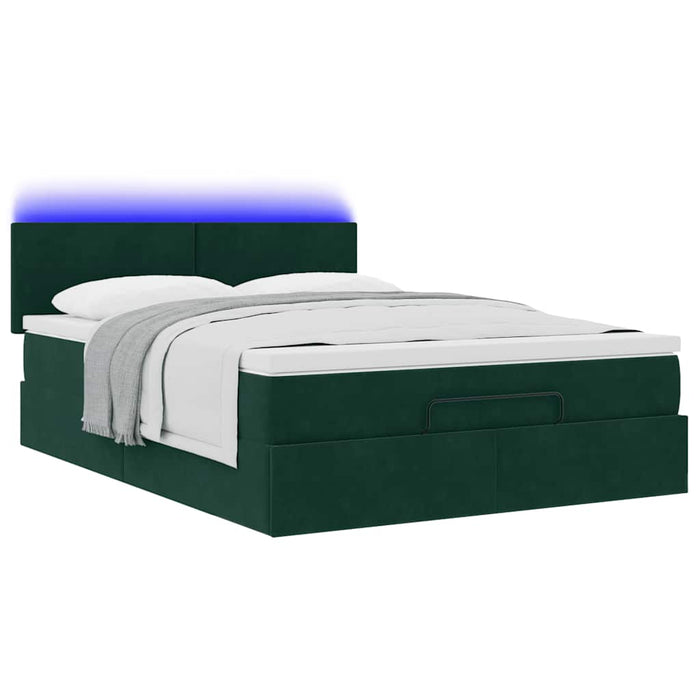 Cadru de pat otoman cu saltea verde închis 140x200cm catifea - WALTI WALTI