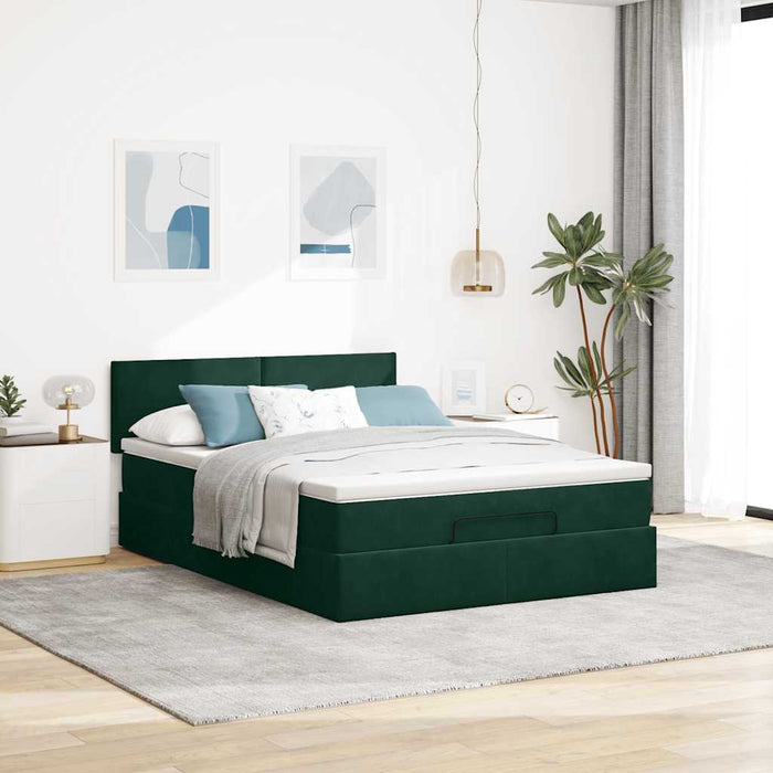 Cadru de pat otoman cu saltea verde închis 140x200cm catifea - WALTI WALTI