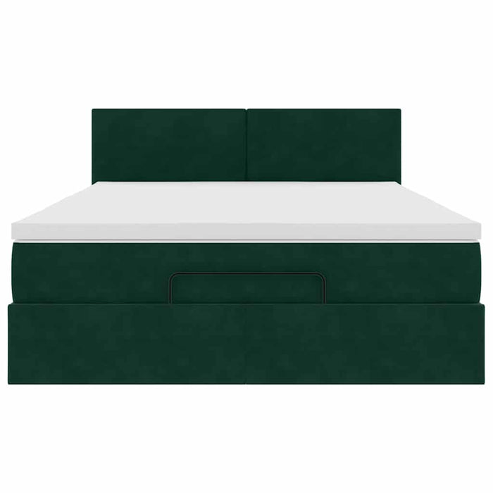Cadru de pat otoman cu saltea verde închis 140x200cm catifea - WALTI WALTI
