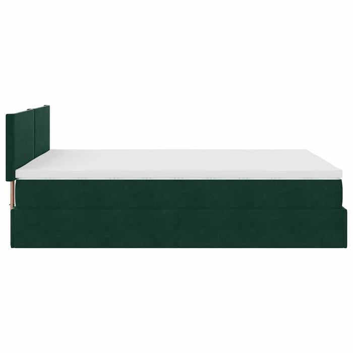 Cadru de pat otoman cu saltea verde închis 140x200cm catifea - WALTI WALTI