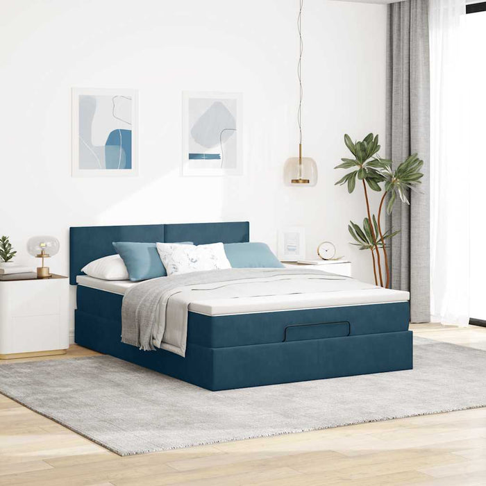 Cadru de pat otoman cu saltea Albastru închis 140x200cm catifea - WALTI WALTI