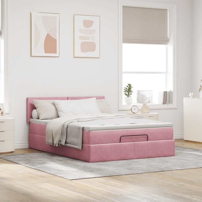 Cadru de pat otoman cu saltea roz 140x200cm catifea - WALTI WALTI