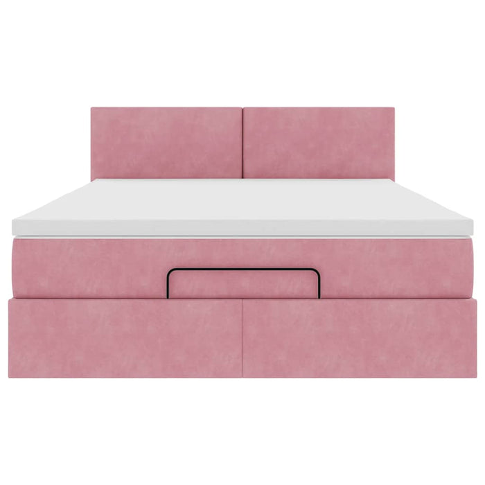 Cadru de pat otoman cu saltea roz 140x200cm catifea - WALTI WALTI