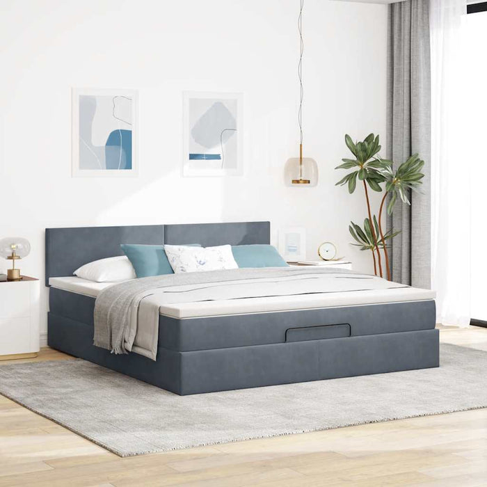 Cadru de pat otoman cu saltea Gri închis 160x200cm catifea - WALTI WALTI