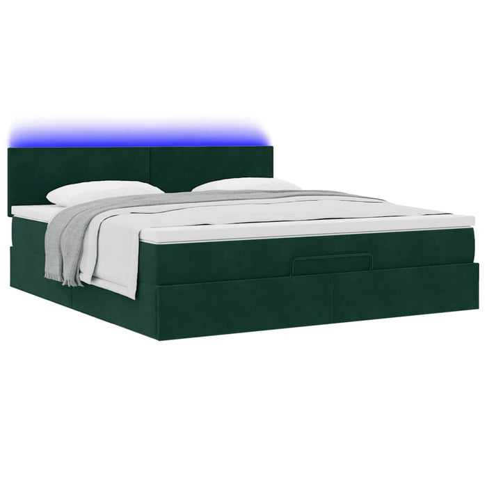 Cadru de pat otoman cu saltea verde închis 160x200cm catifea - WALTI WALTI