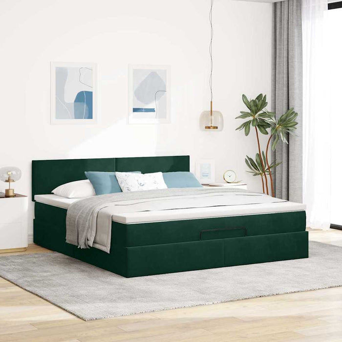 Cadru de pat otoman cu saltea verde închis 160x200cm catifea - WALTI WALTI