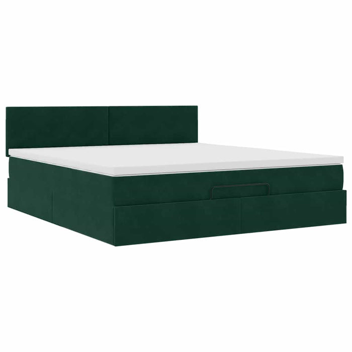 Cadru de pat otoman cu saltea verde închis 160x200cm catifea - WALTI WALTI