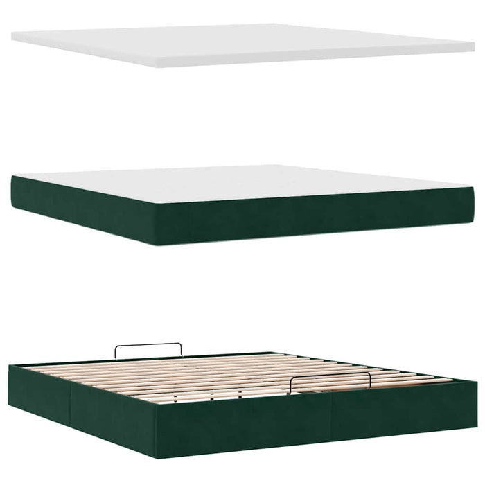 Cadru de pat otoman cu saltea verde închis 160x200cm catifea - WALTI WALTI