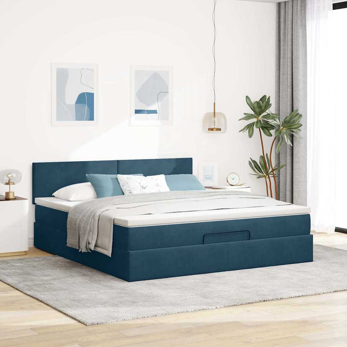 Cadru de pat otoman cu saltea Albastru închis 160x200cm catifea - WALTI WALTI