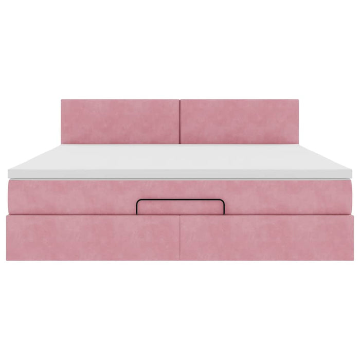 Cadru de pat otoman cu saltea roz 160x200cm catifea - WALTI WALTI