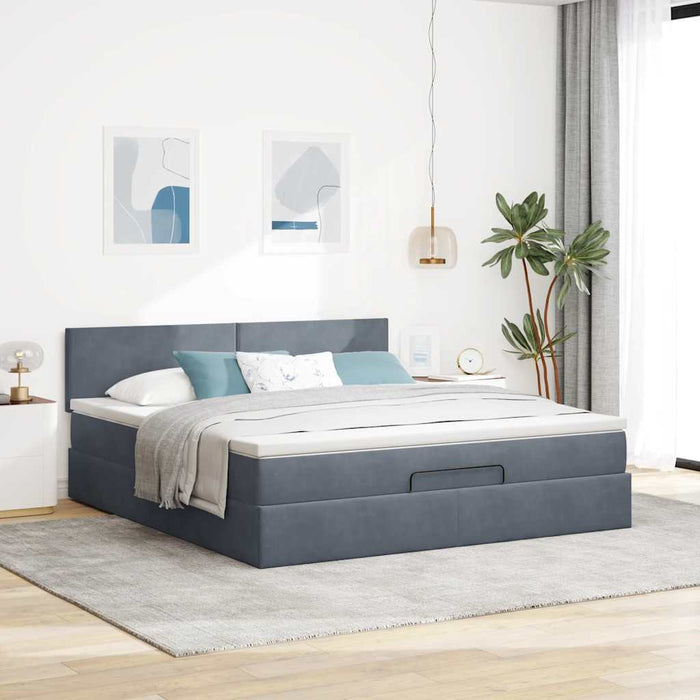 Cadru de pat otoman cu saltea Gri închis 180x200cm catifea - WALTI WALTI