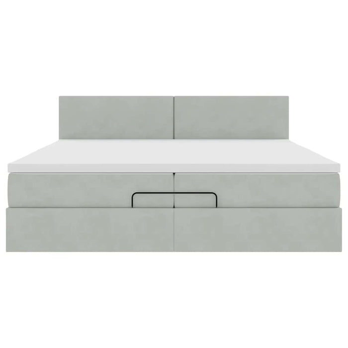 Cadru de pat otoman cu saltele Gri deschis 200x200cm catifea - WALTI WALTI