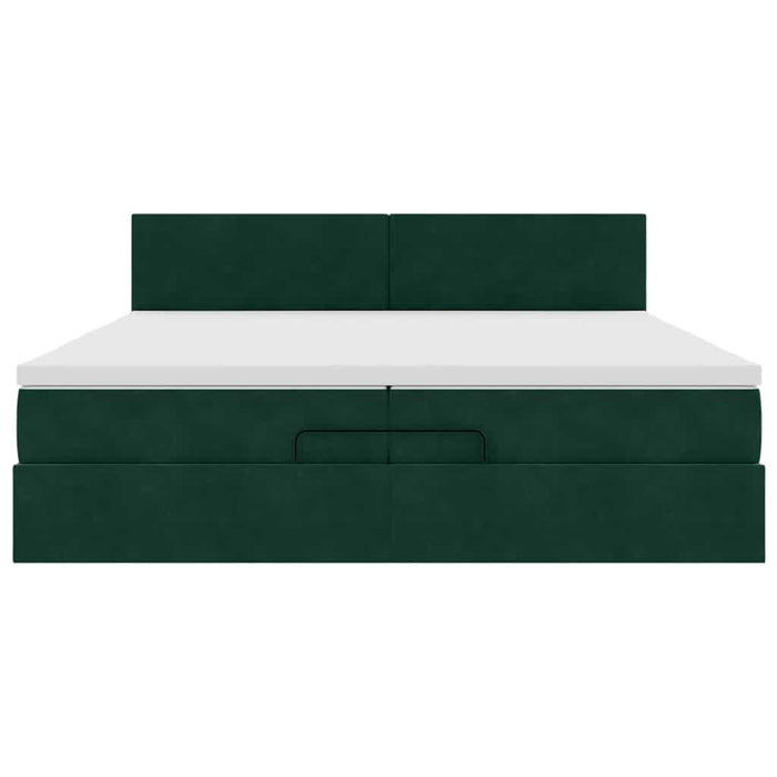 Cadru de pat otoman cu saltele Verde închis 200x200cm catifea - WALTI WALTI