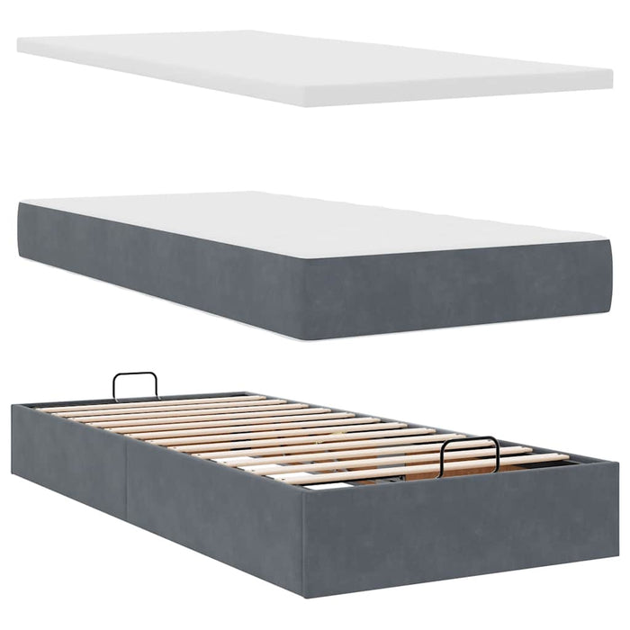Cadru de pat otoman cu saltea Gri închis 80x200cm catifea - WALTI WALTI