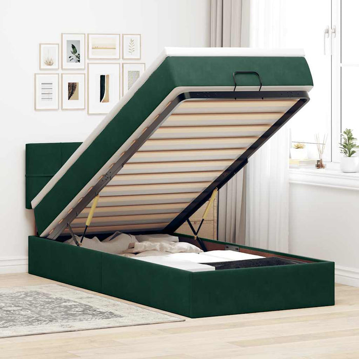Pat otoman cu saltea și LED-uri, verde închis, 80x200cm catifea - WALTI WALTI