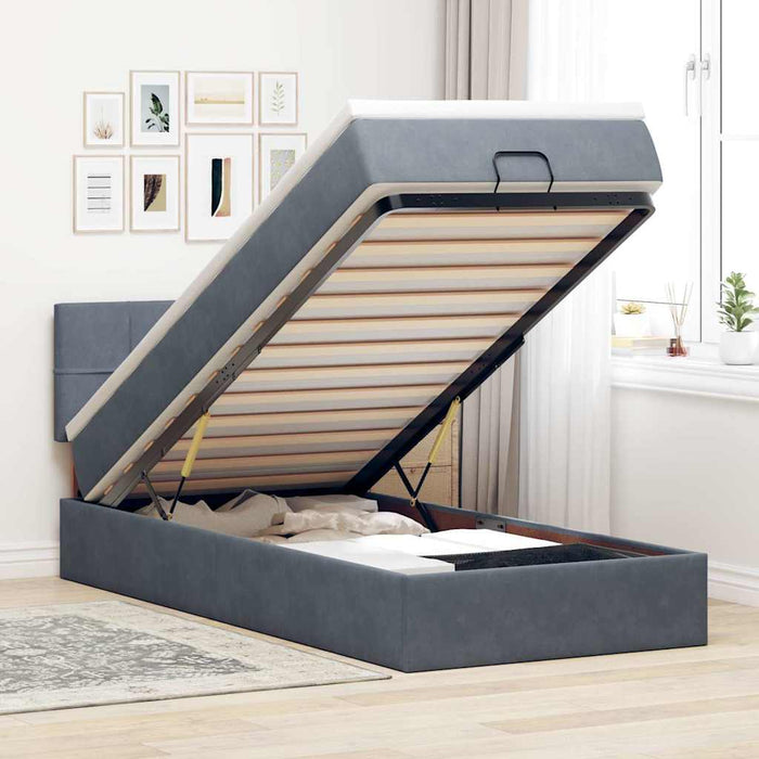Cadru de pat otoman cu saltea catifea gri închis 90x190cm - WALTI WALTI