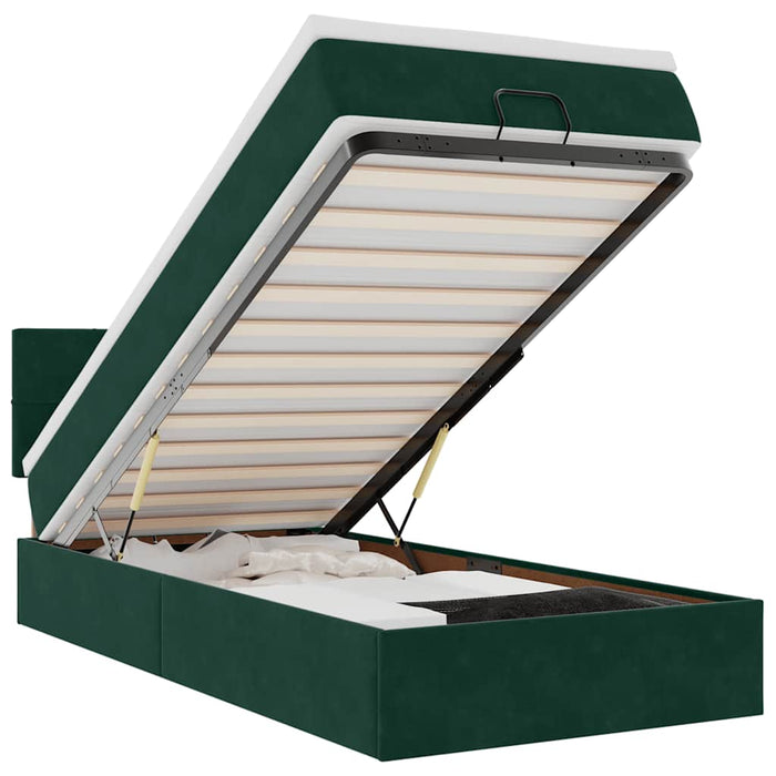 Cadru de pat otoman cu saltea verde închis 90x190cm catifea - WALTI WALTI